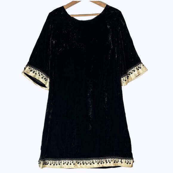 VTG 60s Mid Century Beaded Velvet Cocktail Dress Womens L/XL Mod Goth Gothic - Picture 1 of 10